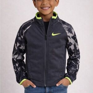 Nike Kids Full Zip Jacket Youth Size 7 Gray Camo Neon Green Logo